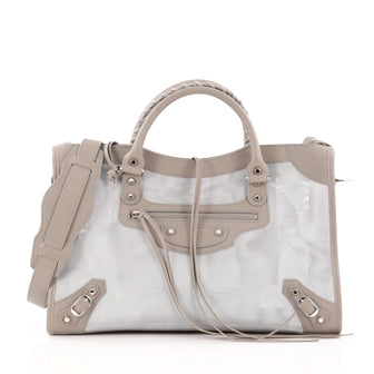 Balenciaga City Classic Studs Handbag Mesh and Leather Medium