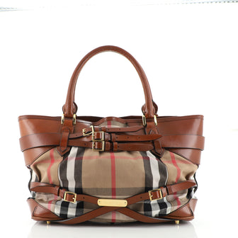 Burberry Bridle Lynher Tote House Check Canvas Medium