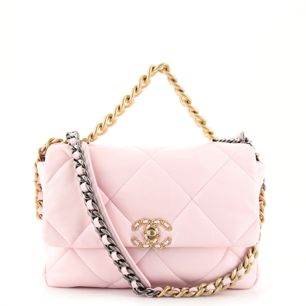 CHANEL Lambskin Quilted Large Chanel 19 Flap Light Pink 1195444