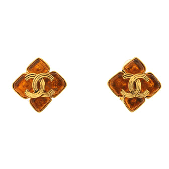 Chanel Vintage CC Square Clip-On Earrings Metal with Resin