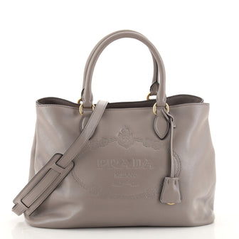 Prada Embossed Logo Convertible Open Tote Glace Calf Medium
