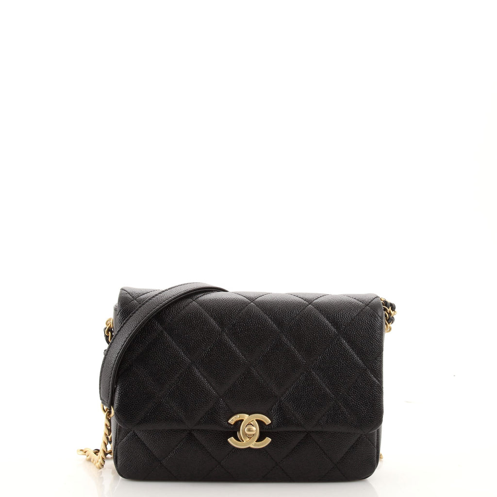 Chanel Chain Melody Flap Bag Quilted Caviar Small Black 1345011