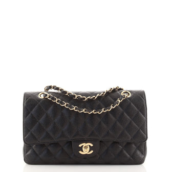 Chanel Vintage Classic Double Flap Bag Quilted Caviar Medium
