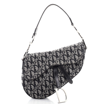 Christian Dior Vintage Saddle Bag Diorissimo Canvas Medium