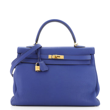 Hermes Kelly Handbag Blue Togo with Gold Hardware 35