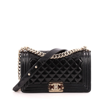 Chanel Boy Flap Bag Quilted Patent Old Medium