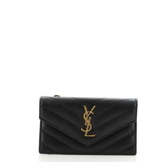 Saint Laurent Monogram Fragments Flap Card Case Matelasse Chevron Leather