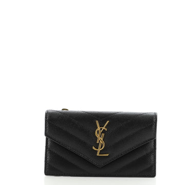 Saint Laurent Monogram Fragments Flap Card Case Matelasse Chevron Leather