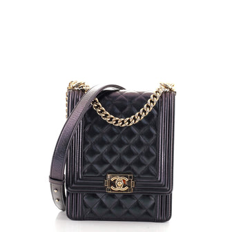 Chanel North South Boy Flap Bag Quilted Iridescent Calfskin Small