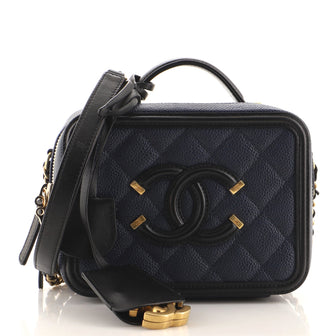 Chanel Filigree Vanity Case Quilted Caviar Small