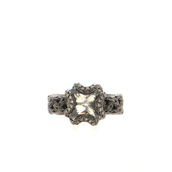 John Hardy Classic Chain Braided RIng Sterling SIlver and Black Rhodium with Green Amethyst and Diamonds