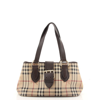 Burberry Buckle Satchel Haymarket Coated Canvas Medium