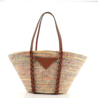 Prada Basket Tote Woven Raffia with Leather Medium