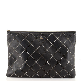 Chanel O Case Clutch Micro Beaded Quilted Lambskin Large