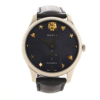 Gucci G-Timeless Tiger Charm Automatic Watch Stainless Steel and Leather 40