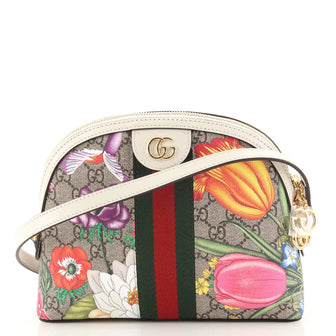 Gucci Ophidia Dome Shoulder Bag Flora GG Coated Canvas Small