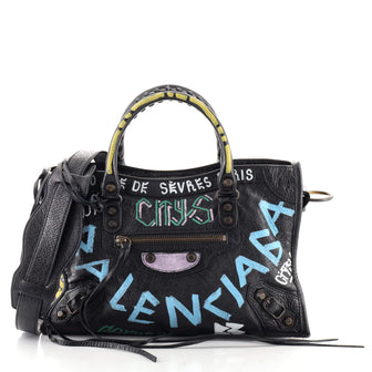 Balenciaga City Graffiti Classic Studs Bag Leather Small