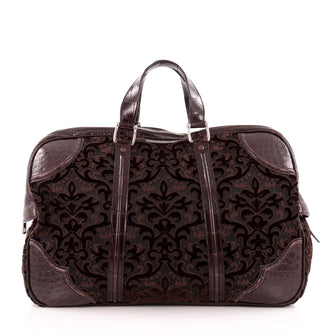 Gucci Helmut Carry On Duffle Bag Velvet Jacquard with Crocodile Medium