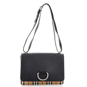 Burberry D-Ring Shoulder Bag Leather with Vintage Check Canvas Medium