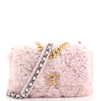 CHANEL Shearling Sheepskin Medium Chanel 19 Flap Light Pink 607071