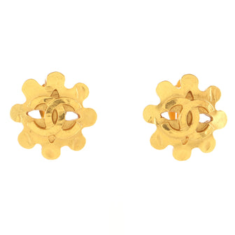Chanel Vintage CC Flower Cutout Round Clip-On Earrings Metal