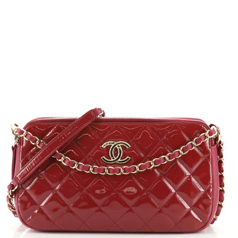 Chanel Crown CC Double Zip Crossbody Bag Quilted Patent Small