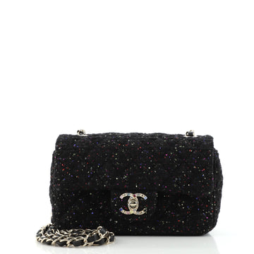 Chanel Classic Single Flap Bag Quilted Tweed and Sequins with Crystals Mini