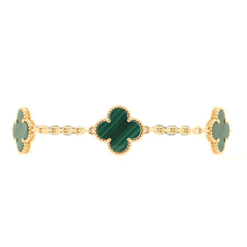 Van Cleef & Arpels Vintage Alhambra 5 Motifs Bracelet 18K Yellow Gold and Malachite