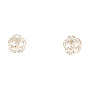 Chanel Coco Flapper Camellia CC Stud Earrings Metal with Crystals