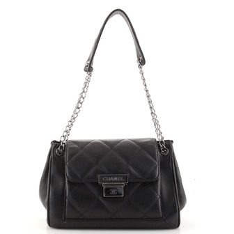 Chanel Accordion Push Lock Flap Bag Quilted Caviar Small