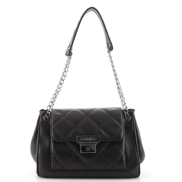 Chanel Accordion Push Lock Flap Bag Quilted Caviar Small