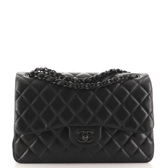 Chanel So Black Classic Double Flap Bag Quilted Lambskin Jumbo