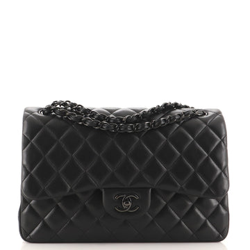 Chanel So Black Classic Double Flap Bag Quilted Lambskin Jumbo