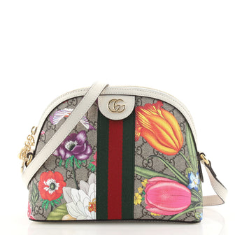 Gucci Ophidia Dome Shoulder Bag Flora GG Coated Canvas Small