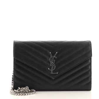 Saint Laurent Classic Monogram Wallet on Chain Matelasse Chevron Leather Medium