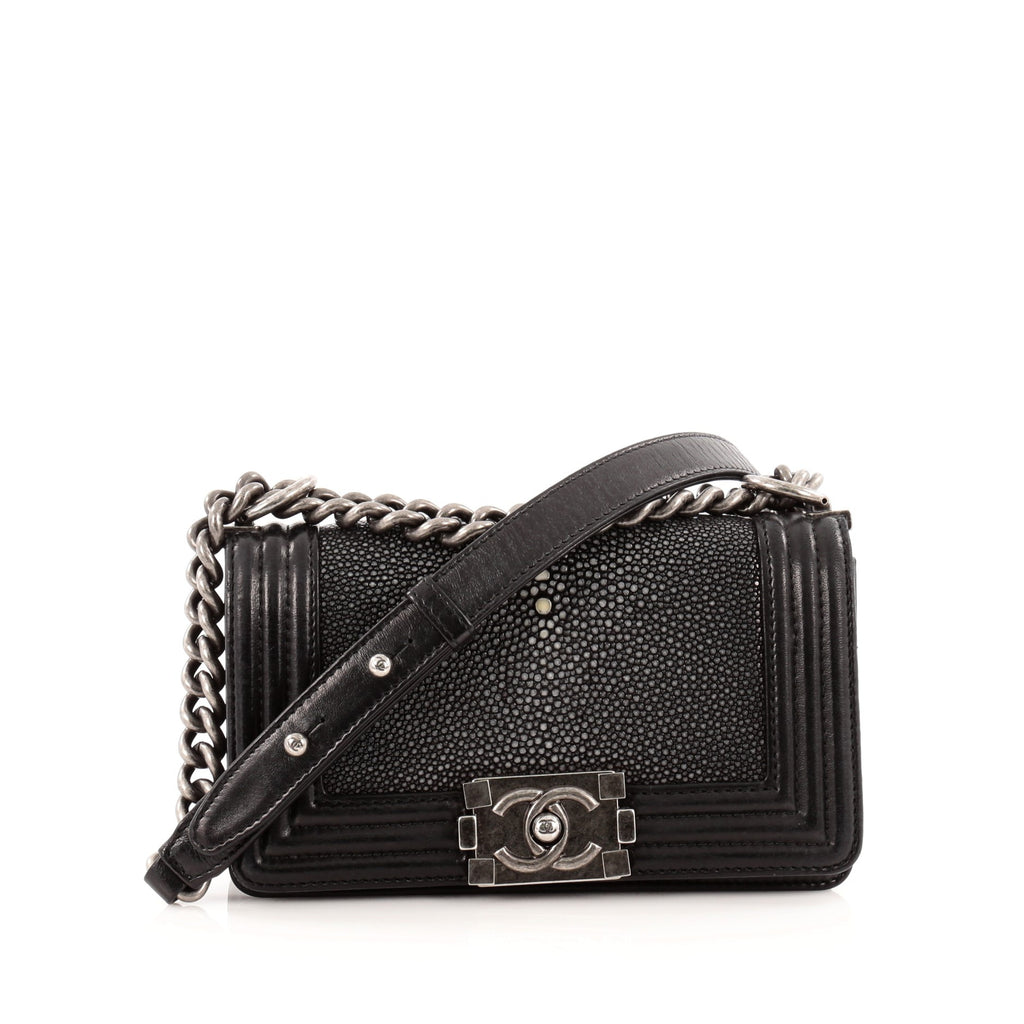 Buy Chanel Boy Flap Bag Stingray Small Black 1351401