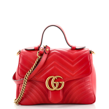 Gucci GG Marmont Top Handle Flap Bag Matelasse Leather Small