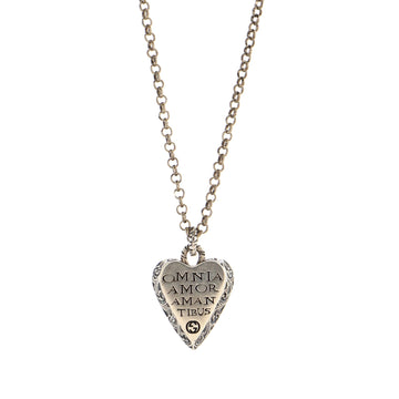 Gucci Engraved Heart Pendant Necklace Sterling Silver
