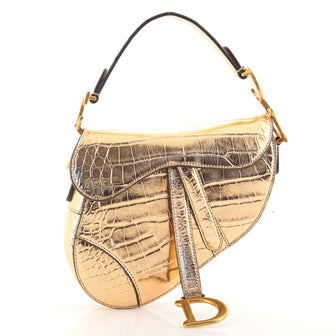 Christian Dior Saddle Bag Crocodile Embossed Leather Mini