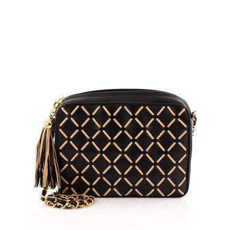 Chanel Vintage Contrast Stitch Camera Bag Woven Leather Small