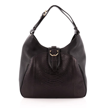 Salvatore Ferragamo Buckle Hobo Leather and Python Large