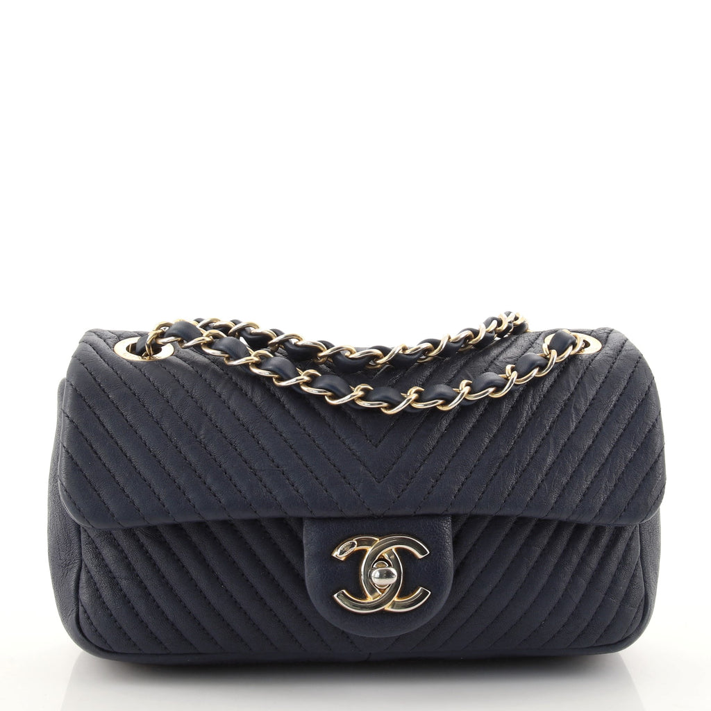 Chanel Medallion Charm Flap Bag Chevron Wrinkled Lambskin Small Blue 1353021