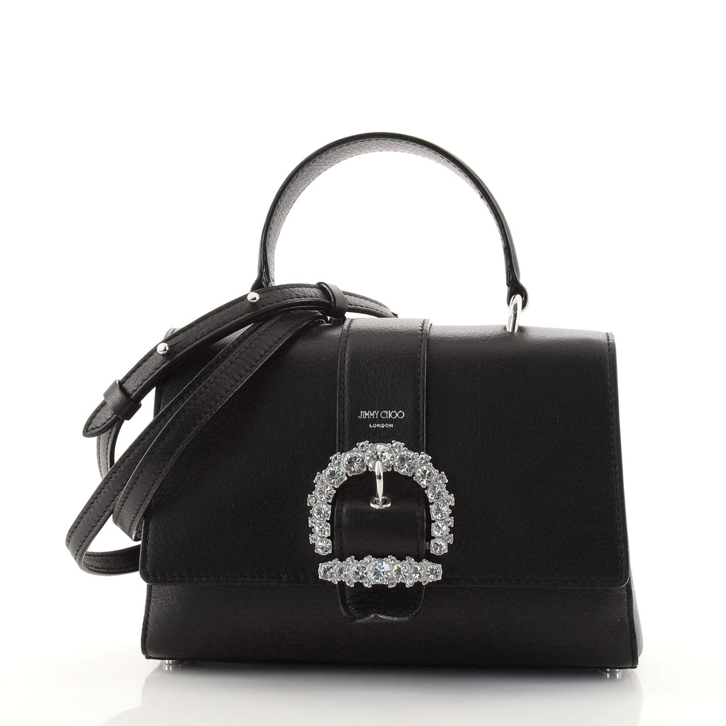 Jimmy Choo Cheri Top Handle Bag Leather with Crystal Buckle Small Black  1353112