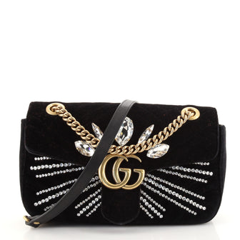 Gucci GG Marmont Flap Bag Embellished Matelasse Velvet Small