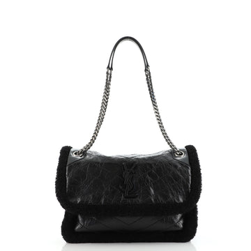 Saint Laurent Niki Chain Flap Bag Matelasse Chevron Leather and Shearling Medium