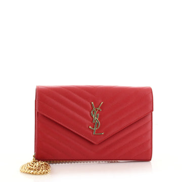 Saint Laurent Classic Monogram Wallet on Chain Matelasse Chevron Leather Medium