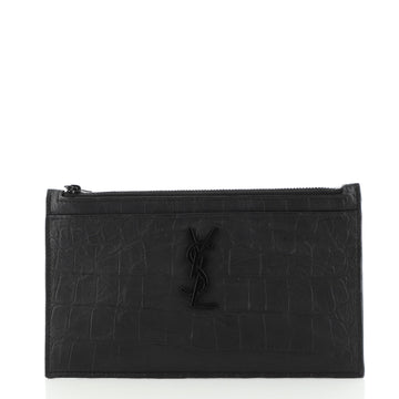 Saint Laurent Classic Monogram Zip Bill Pouch Crocodile Embossed Leather Medium