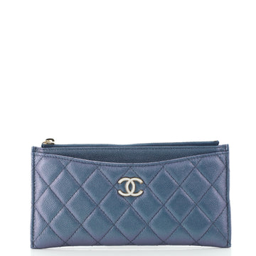 Chanel Classic Zip Pouch Quilted Iridescent Caviar Long