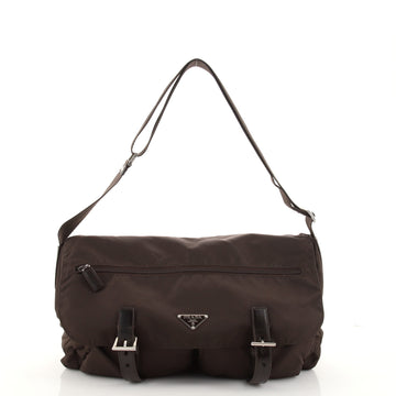 Prada Zip Buckle Messenger Bag Tessuto Large