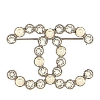 Chanel CC Brooch Metal with Crystals and Faux Pearls